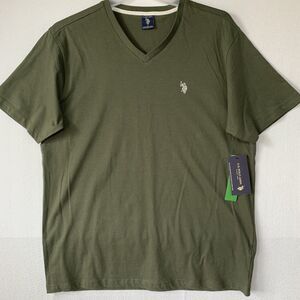 US Polo Assn T Shirt Men Large Military Green V Neck Pony Logo Casual Cotton New